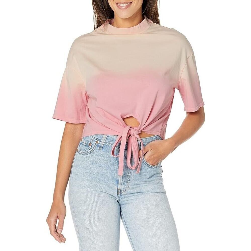 Hudson T-Shirt Women's Small Pale Rosette Short Sleeve Wrap Around Tee Top B62